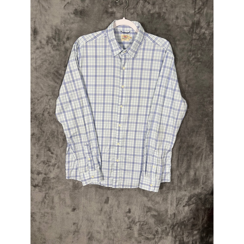Faherty Brand Mens Blue White Plaid Long Sleeve Button Down Shirt Large